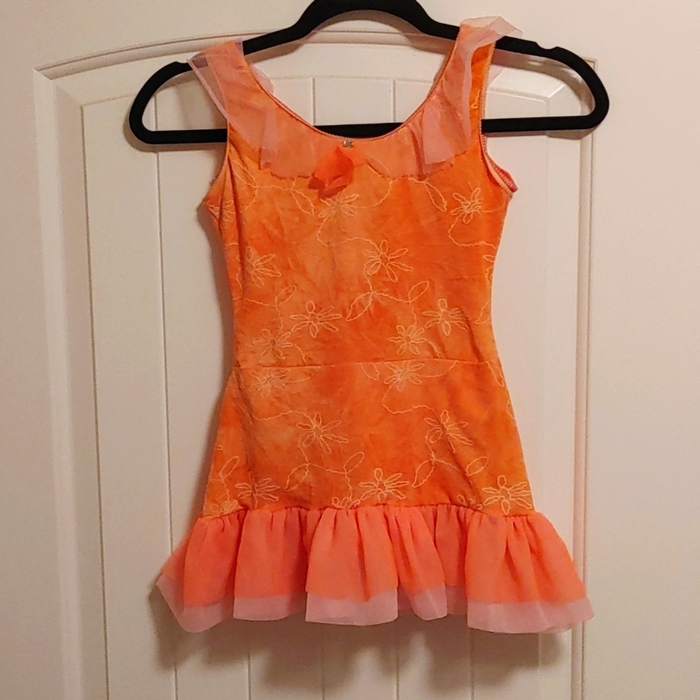Sunny bright orange Figure Ice Skating or Dance dress size 6-7 years EUC